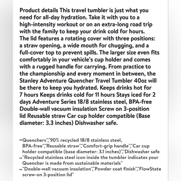 💜🔹️Stanley 🔹️40oz Stainless Steel Tumbler H2.0 Flowstate Quencher - Orchid - Picture 6 of 6